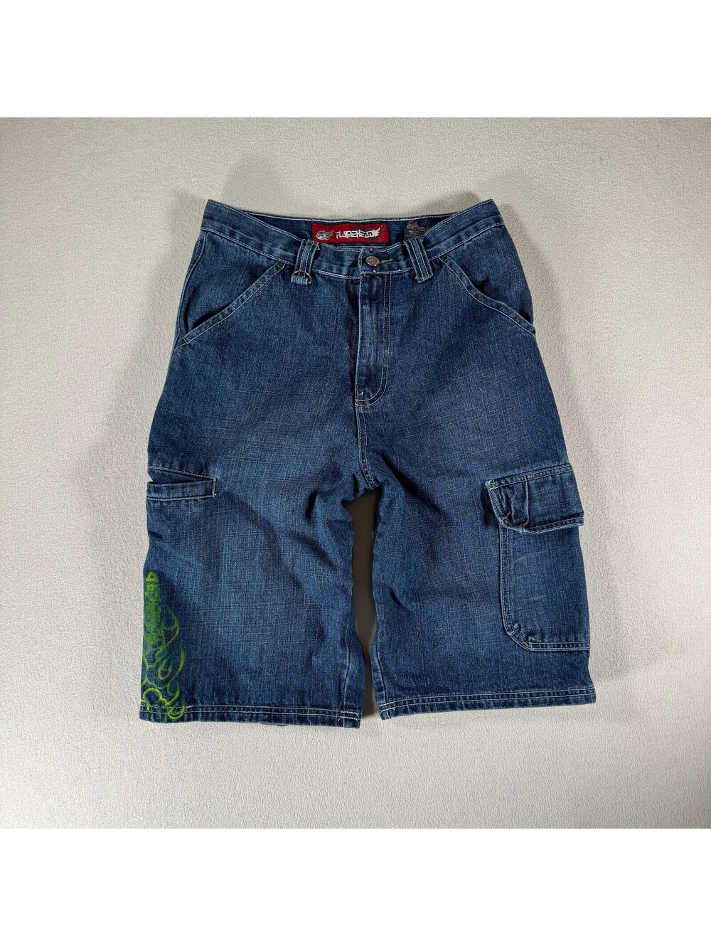 Vintage Y2K Baggy Flame Head JNCO Skater Style Denim Shorts Size 28
